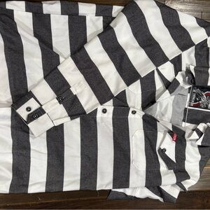 DIXXON Black and White Striped Casual Button Down Shirt